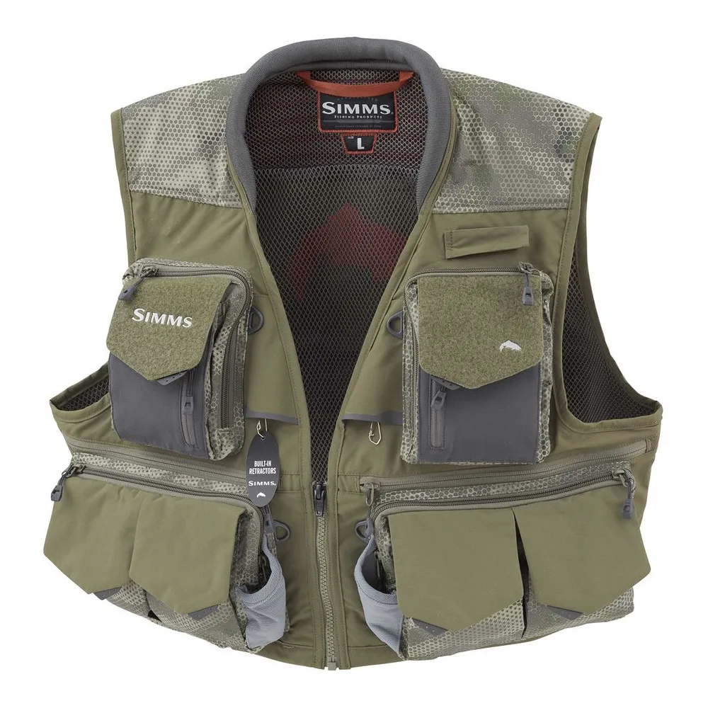 Simms Fishing Vest S/M Outdoor Mesh Pockets Utility Fly Green Men