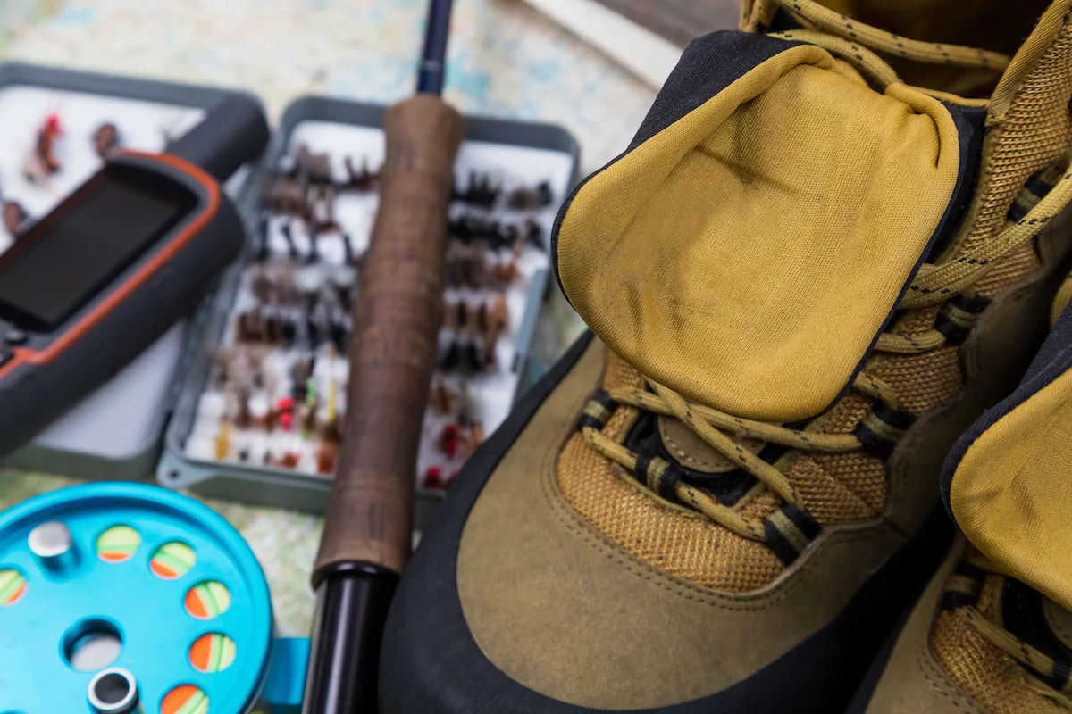 Fly-fishing-essentials-like-flies-and-wading-boots