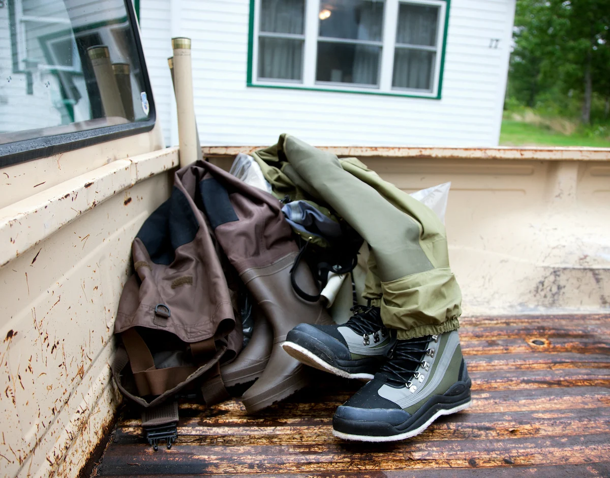 Waders-and-wading-boots-in-the-back-of-a-truck-bed