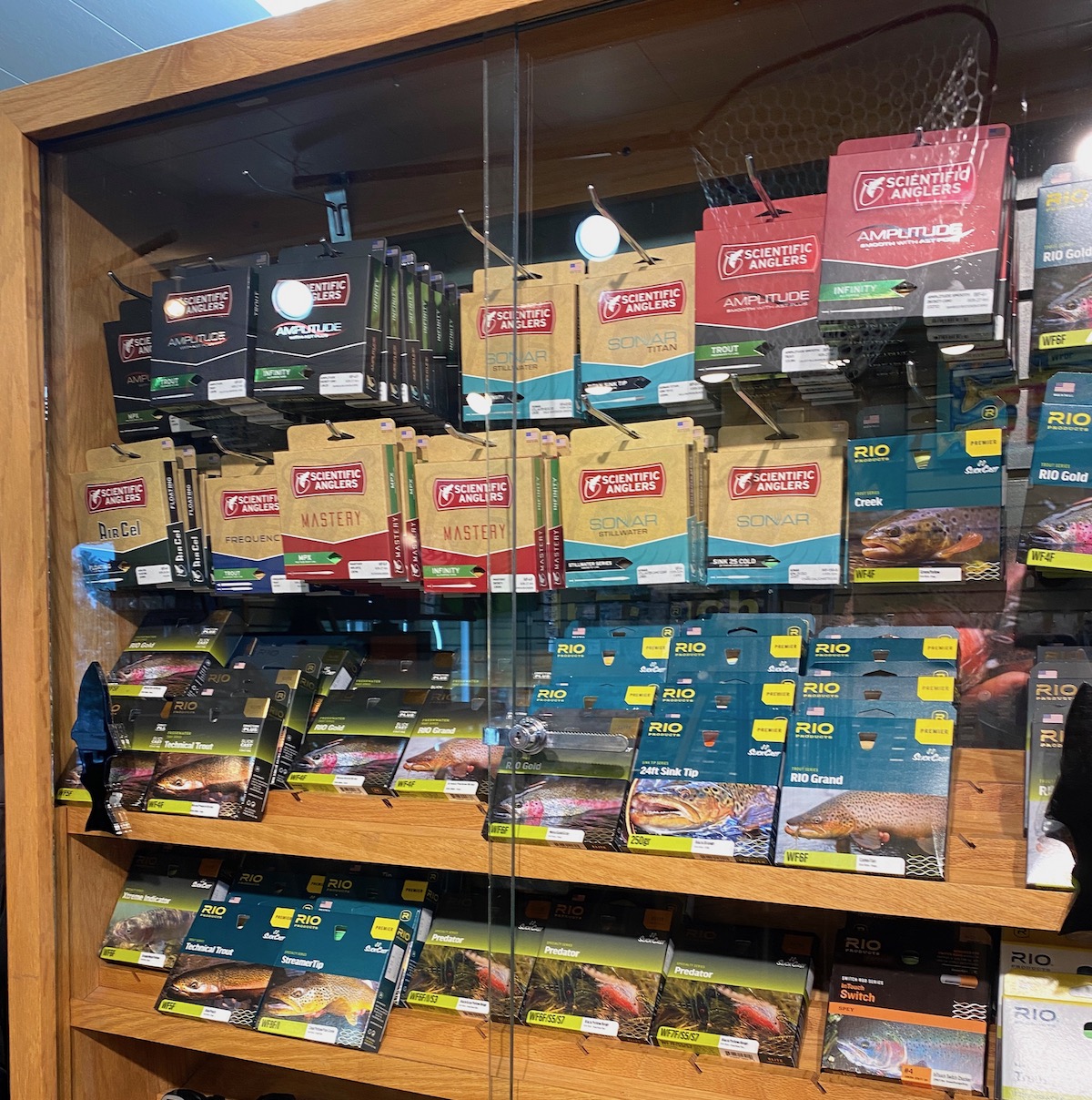 Fishing line display at a fly fishing store